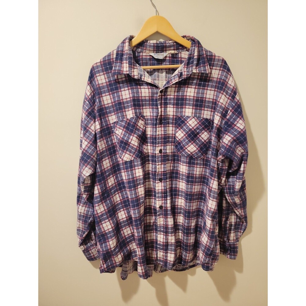 Vintage Five Brother Shirt Mens 3XL Navy/Red Plaid Flannel Top USA Made 90s